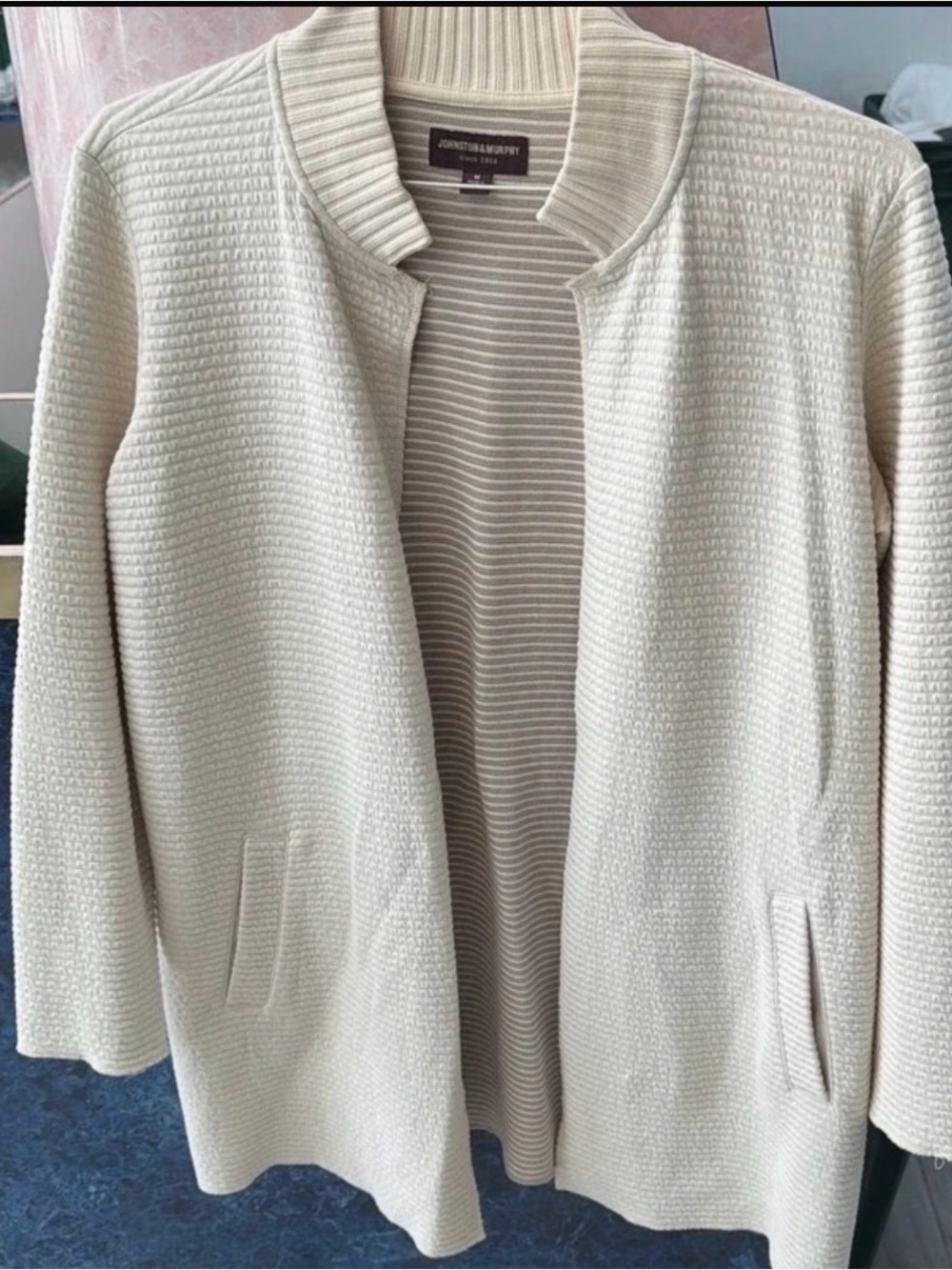 Johnston & Murphy Cream Textured Open-Front Women's Cardigan